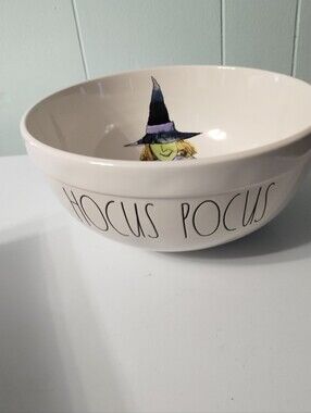 NWT Rae Dunn Hocus Pocus Ceramic Serving Bowl - Cream with Witch Graphic